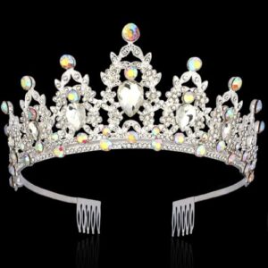 tiaras and crowns for women kicosy princess tiara for girls ab crystal birthday crown bachelorette party decorations wedding bride to be tiara headband prom cosplay halloween hair accessories silver