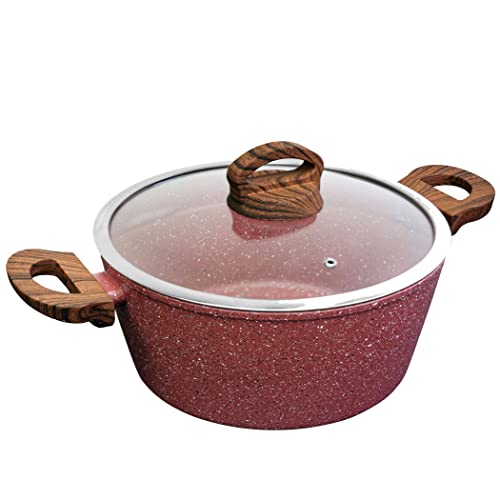 6 Quart Nonstick Dutch Oven with Lid, Stock Pot Nonstick Soup Pot Casserole Pot Granite Cooking Pot, Healthy Pasta Pot Red Sauce Pot with Wood grain Bakelite Handle, All Stove Compatible PFOA Free