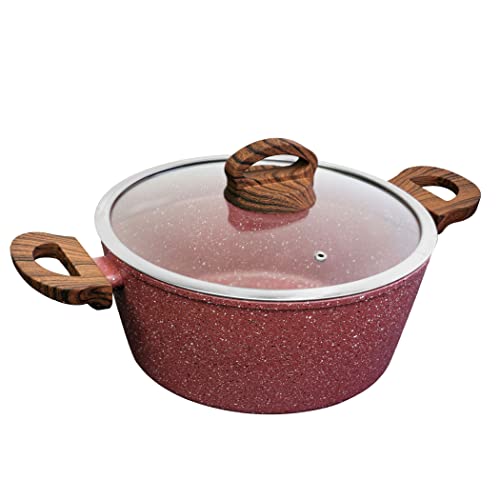 6 Quart Nonstick Dutch Oven with Lid, Stock Pot Nonstick Soup Pot Casserole Pot Granite Cooking Pot, Healthy Pasta Pot Red Sauce Pot with Wood grain Bakelite Handle, All Stove Compatible PFOA Free