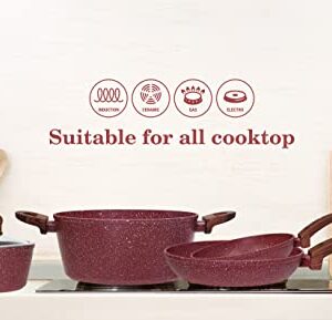 6 Quart Nonstick Dutch Oven with Lid, Stock Pot Nonstick Soup Pot Casserole Pot Granite Cooking Pot, Healthy Pasta Pot Red Sauce Pot with Wood grain Bakelite Handle, All Stove Compatible PFOA Free