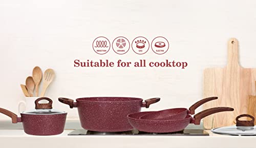 6 Quart Nonstick Dutch Oven with Lid, Stock Pot Nonstick Soup Pot Casserole Pot Granite Cooking Pot, Healthy Pasta Pot Red Sauce Pot with Wood grain Bakelite Handle, All Stove Compatible PFOA Free