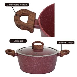 6 Quart Nonstick Dutch Oven with Lid, Stock Pot Nonstick Soup Pot Casserole Pot Granite Cooking Pot, Healthy Pasta Pot Red Sauce Pot with Wood grain Bakelite Handle, All Stove Compatible PFOA Free