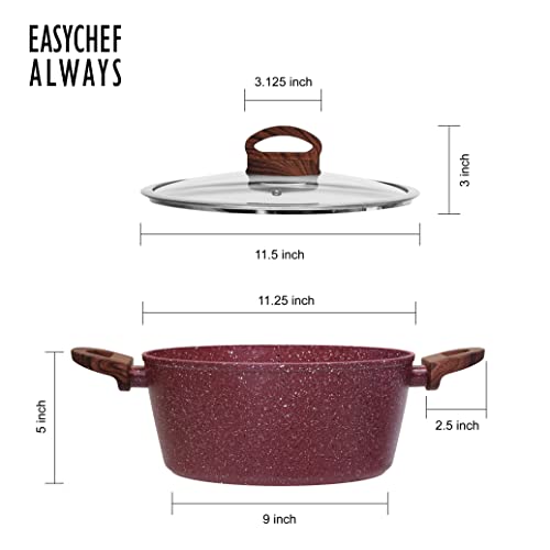 6 Quart Nonstick Dutch Oven with Lid, Stock Pot Nonstick Soup Pot Casserole Pot Granite Cooking Pot, Healthy Pasta Pot Red Sauce Pot with Wood grain Bakelite Handle, All Stove Compatible PFOA Free