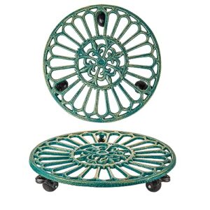 sungmor cast iron plant caddy with wheels, 2pc 14.8" large & heavy-duty rolling plant stands, pretty garden pots tall planter dolly, round flower pot mover metal plant pallet trolley tray with casters