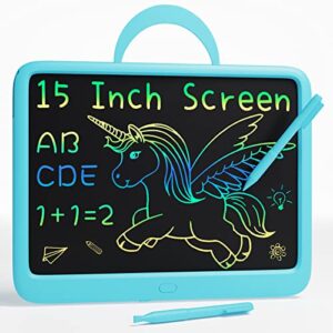 15 inch lcd writing tablet toddler learning toys for 3+ years old boys and girls, colorful screen drawing tablet, reusable and portable doodle board for kids with handle
