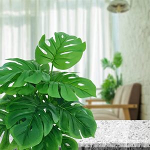 SAJANDAS Set of 2 Artificial Monstera Deliciosa Plants in Pots, Fake Tropical Palm Tree with Greenery Leaves Stems, 28 Inch Artificial Cheese Plant for Home Bathroom, Office, Windowsill Decor