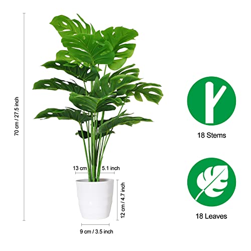 SAJANDAS Set of 2 Artificial Monstera Deliciosa Plants in Pots, Fake Tropical Palm Tree with Greenery Leaves Stems, 28 Inch Artificial Cheese Plant for Home Bathroom, Office, Windowsill Decor