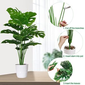 SAJANDAS Set of 2 Artificial Monstera Deliciosa Plants in Pots, Fake Tropical Palm Tree with Greenery Leaves Stems, 28 Inch Artificial Cheese Plant for Home Bathroom, Office, Windowsill Decor