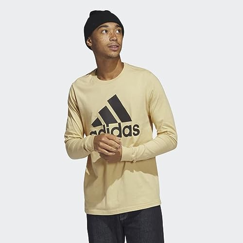 adidas Amplifier Long Sleeve Badge of Sport Tee Men's, Beige, Size Medium