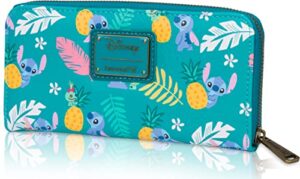 loungefly disney stitch tropical print faux leather wallet - accordion style & zip around
