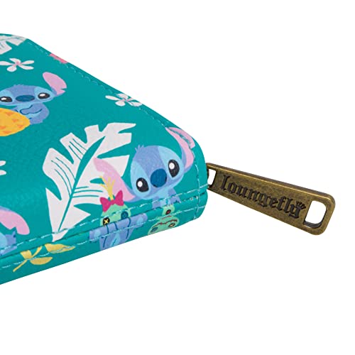 Loungefly Disney Stitch Tropical Print Faux Leather Wallet - Accordion Style & Zip Around