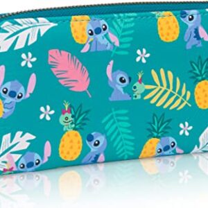 Loungefly Disney Stitch Tropical Print Faux Leather Wallet - Accordion Style & Zip Around