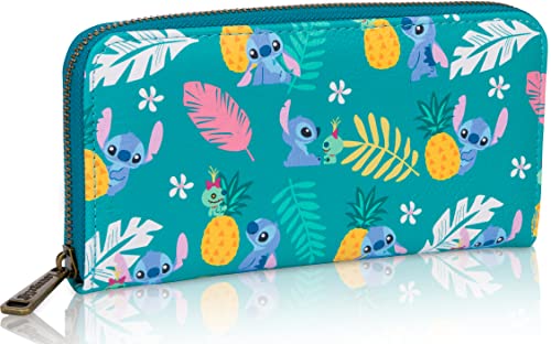 Loungefly Disney Stitch Tropical Print Faux Leather Wallet - Accordion Style & Zip Around