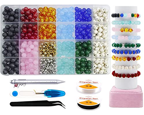 PAVA 520pcs 7 Chakra Natural Stone Beads 8mm DIY Jewelry Making Crystals Loose Beads Energy Healing Round Beading for Bracelet Necklace Earrings Jewelry Making