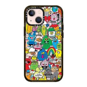 casetify impact iphone 13 mini case [6.6ft drop protection] - fun friends by jon burgerman - clear black