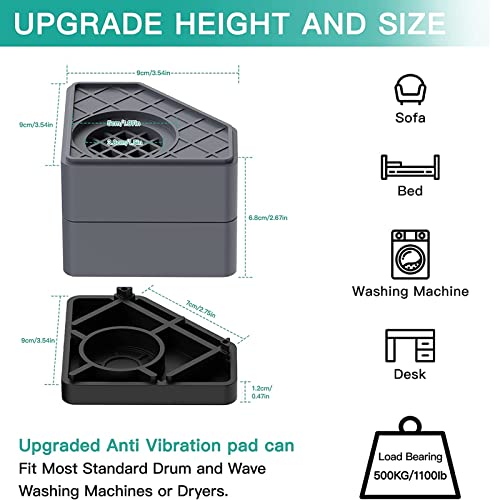 Anti Vibration Pads for Washing Machine, Washer & Dryer Pedestals Shock and Noise Cancelling Washing Machine Foot Pads, Washing Machine Support Stabilizer Mat Protect Laundry Shaking Walking Skidding