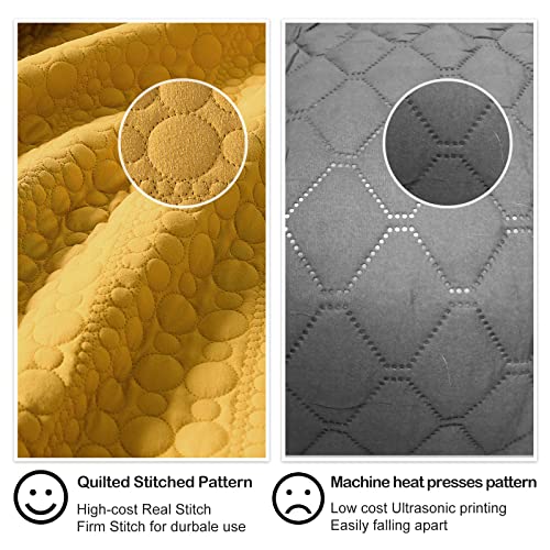 Quilt Set Queen Size Yellow, Classic Geometric Spots Stitched Pattern, Pre-Washed Microfiber Coverlet Ultra Soft Lightweight Quilted Bedspread for All Season, 3 Pieces