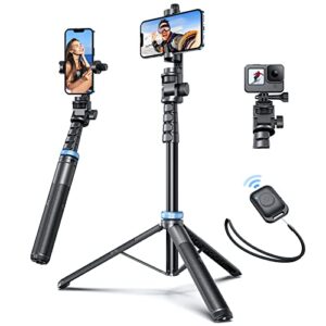 𝗡𝗲𝘄𝗲𝘀𝘁 iphone tripod, angfly 60" selfie stick tripod with remote, travel gopro tripod for iphone compatible with iphone 14 pro max /13 pro / 12 pro max/samsung s21 ultra/gopro/camera