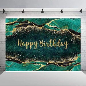 Ticuenicoa 7×5ft Emerald Green Backdrop Fluid Happy Birthday Photography Background for Men WomenMarble and Gold Glitter 30th 40th 50th 60th 70th Party Banner Decorations Photo Studio Props