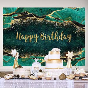 Ticuenicoa 7×5ft Emerald Green Backdrop Fluid Happy Birthday Photography Background for Men WomenMarble and Gold Glitter 30th 40th 50th 60th 70th Party Banner Decorations Photo Studio Props