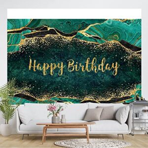 Ticuenicoa 7×5ft Emerald Green Backdrop Fluid Happy Birthday Photography Background for Men WomenMarble and Gold Glitter 30th 40th 50th 60th 70th Party Banner Decorations Photo Studio Props