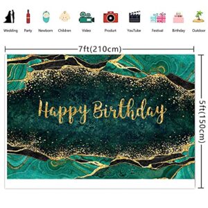 Ticuenicoa 7×5ft Emerald Green Backdrop Fluid Happy Birthday Photography Background for Men WomenMarble and Gold Glitter 30th 40th 50th 60th 70th Party Banner Decorations Photo Studio Props