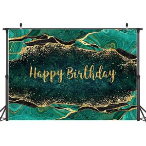 Ticuenicoa 7×5ft Emerald Green Backdrop Fluid Happy Birthday Photography Background for Men WomenMarble and Gold Glitter 30th 40th 50th 60th 70th Party Banner Decorations Photo Studio Props