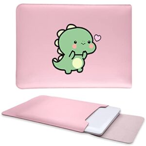 cute kissing dinosaur laptop sleeve case formacbook pro 15"/macbook pro 16",soft leather macbook bag can be used as mouse pad and laptop desk pad,for women girl,pink