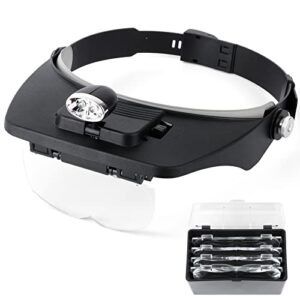 head mount magnifier optivisor with led jewelers magnifying glasses 1.2x 2x 1.8x 2.5x 3.5x optical headset magnifying visor reading magnifier jeweler loupe with 4 lens close work magnifier headset