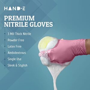 Hand-E Touch Pink Nitrile Disposable Gloves Medium, 100 Count - Esthetician, Nail Tech, Microblading, Hair Dye & Stylist, Salon, Cleaning Gloves - Latex Free Gloves