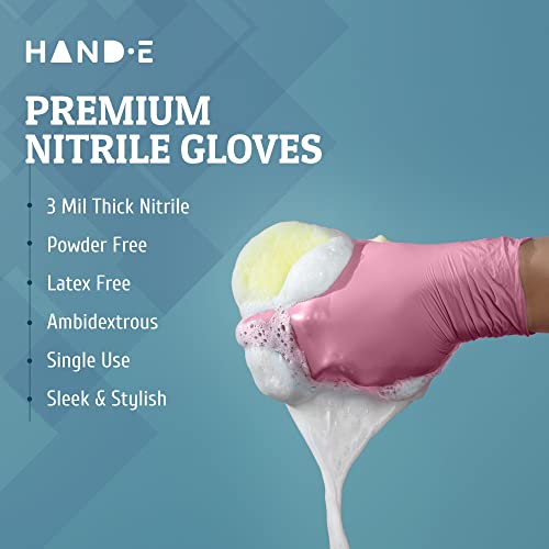 Hand-E Touch Pink Nitrile Disposable Gloves Medium, 100 Count - Esthetician, Nail Tech, Microblading, Hair Dye & Stylist, Salon, Cleaning Gloves - Latex Free Gloves