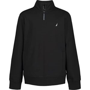 nautica boys' long sleeve fleece quarter zip jacket, black/pullover, 10-12