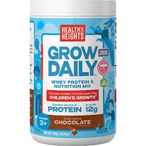 grow daily 3+ shake mix 7-serving canister by healthy heights - protein powder (chocolate) - developed by pediatricians - high in protein nutritional shake - contains key vitamins & minerals