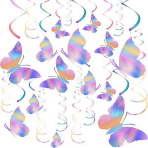 30 pieces iridescent hanging swirl decorations laser butterfly hanging swirl sparkly transparent plastic streamers ceiling decorations birthday butterfly themed fairy party butterfly decorations