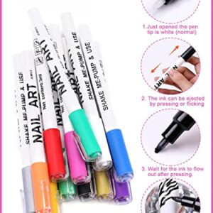 12 Color 3D Nail Art Pens Set, Kalolary Nail Polish Pens Nail Point Graffiti Dotting Pen Drawing Painting Liner Brush for DIY Nail Art Beauty Adorn Manicure Tools(A)