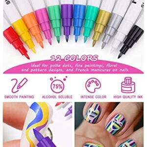 12 Color 3D Nail Art Pens Set, Kalolary Nail Polish Pens Nail Point Graffiti Dotting Pen Drawing Painting Liner Brush for DIY Nail Art Beauty Adorn Manicure Tools(A)