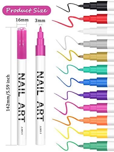 12 Color 3D Nail Art Pens Set, Kalolary Nail Polish Pens Nail Point Graffiti Dotting Pen Drawing Painting Liner Brush for DIY Nail Art Beauty Adorn Manicure Tools(A)