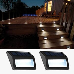 follateas solar lights outdoor, waterproof solar powered deck step lights for patio garden backyard garage driveway pathway outside wall lighting (cool white/2 pack)