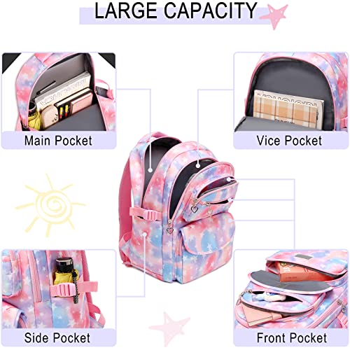 Robhomily Girls Backpack with Lunch Box for Elementary School & Middle School,17 Inch Purple Lightweight School Backpack with Lunch Bags Set for Girls