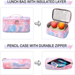 Robhomily Girls Backpack with Lunch Box for Elementary School & Middle School,17 Inch Purple Lightweight School Backpack with Lunch Bags Set for Girls