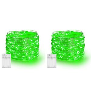 Dazzle Bright Fairy Lights Battery Operated, 2 Pack 20 FT 60 LED Silver Wire Waterproof Battery String Lights, Christmas St. Patrick's Day Decorations for Indoor Outdoor Bedroom Yard Decor, Green