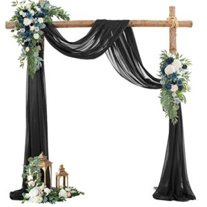 wedding arch draping fabric 19ft 2 panels black wedding arch drapery sheer curtains for backdrop wedding arch decorations for ceremony stage reception banquet party（2 panels）, black