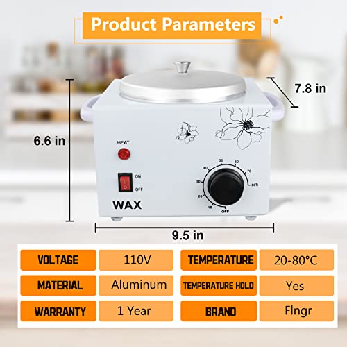 Flngr Professional Wax Warmer for Hair Removal,with 0-80°C Temperature Control,Large Wax Pot Paraffin Facial Skin Body SPA Salon Equipment,Beauty Salon,Self-use,Gift