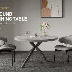 Acanva Small Round Dining Table for 4 Person, MDF & HPL Surface and Sturdy Base Structure, Modern Design for Kitchen, Living Room & Apartment, Easy Assembly, 47.2” Diam. x 30” H, Light Concrete