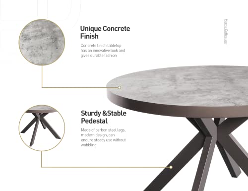 Acanva Small Round Dining Table for 4 Person, MDF & HPL Surface and Sturdy Base Structure, Modern Design for Kitchen, Living Room & Apartment, Easy Assembly, 47.2” Diam. x 30” H, Light Concrete