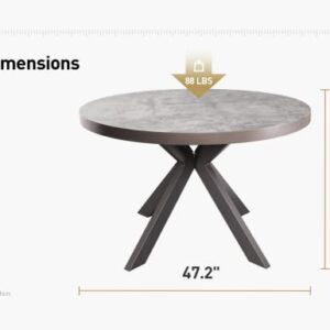 Acanva Small Round Dining Table for 4 Person, MDF & HPL Surface and Sturdy Base Structure, Modern Design for Kitchen, Living Room & Apartment, Easy Assembly, 47.2” Diam. x 30” H, Light Concrete