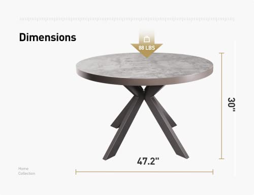 Acanva Small Round Dining Table for 4 Person, MDF & HPL Surface and Sturdy Base Structure, Modern Design for Kitchen, Living Room & Apartment, Easy Assembly, 47.2” Diam. x 30” H, Light Concrete