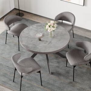 Acanva Small Round Dining Table for 4 Person, MDF & HPL Surface and Sturdy Base Structure, Modern Design for Kitchen, Living Room & Apartment, Easy Assembly, 47.2” Diam. x 30” H, Light Concrete