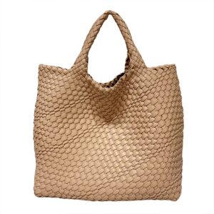 jinmanxue fashion woven bag shopper bag travel handbags and purses women tote bag large capacity shoulder bags (apricot)