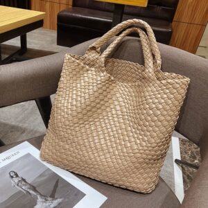 JINMANXUE Fashion Woven Bag Shopper Bag Travel Handbags and Purses Women Tote Bag Large Capacity Shoulder Bags (Apricot)